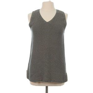 LOFT Women's Tan Striped Knit V-Neck Sleeveless Sweater